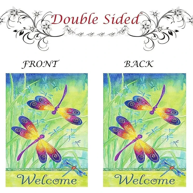 Dragonfly & Butterfly Welcome Burlap Garden Flag Double-Sided 12" x 18" NEW! Home & Garden:Yard, Garden & Outdoor Living:Décor:Flags Cozy Home Treasures
